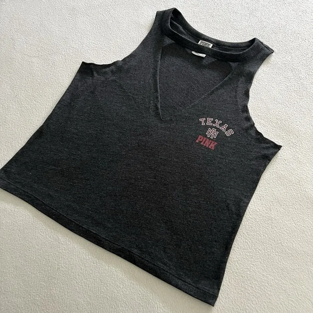 PINK Victoria's Secret 5th & Ocean Texas A&M Univ. Aggies Gray Cutout Tank Top S